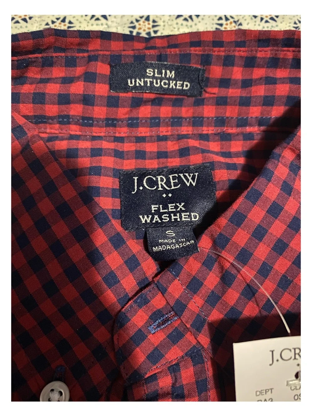 J. Crew Red and Navy Gingham Button-Down Shirt